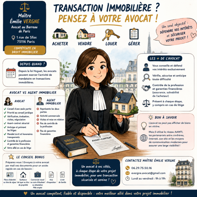 LA VENTE, L'ACHAT, LA LOCATION OU LA GESTION D'UN BIEN IMMOBILIER PAR UN AVOCAT MANDATAIRE EN TRANSACTION IMMOBILIERE